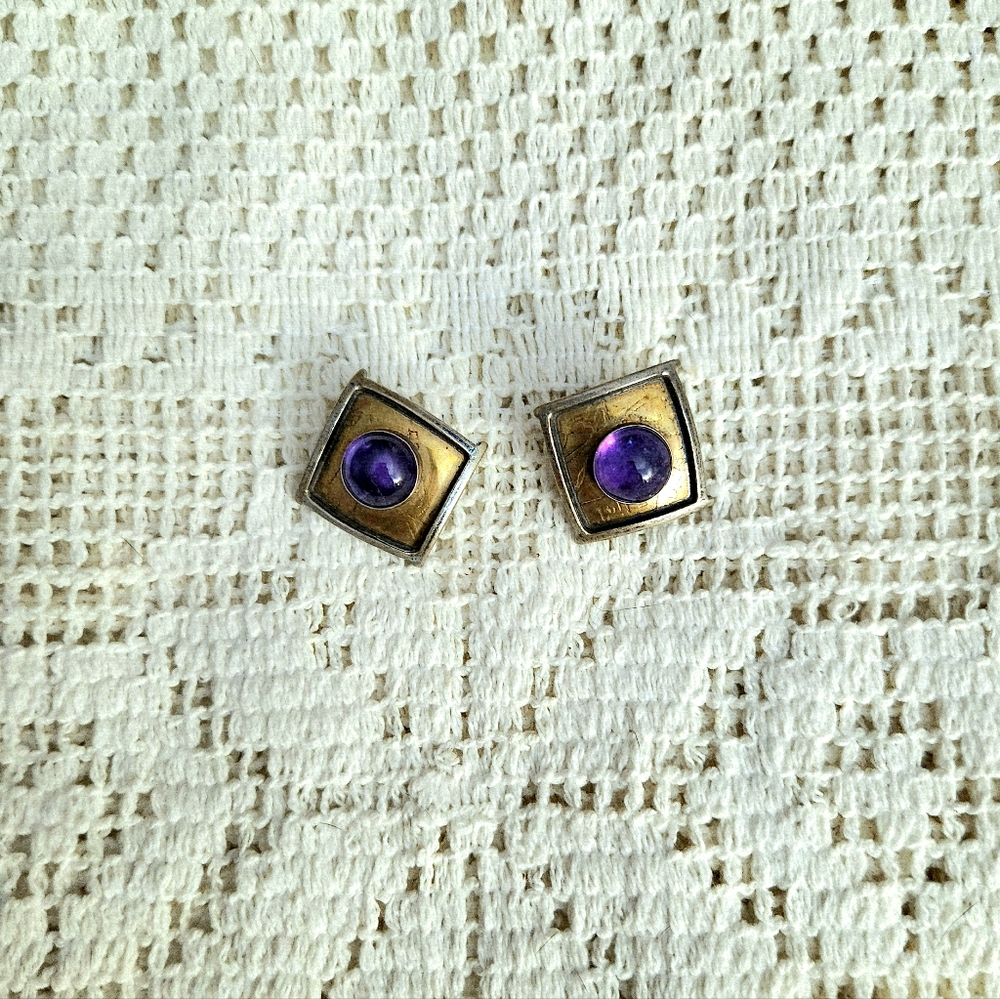 🦋 Elegant Gold and Purple Stud Earrings